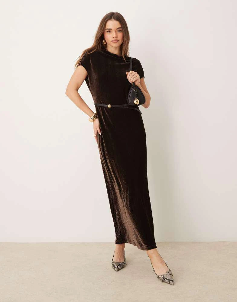 Ghospell Ghospell velvet maxi dress in chocolate brown 1