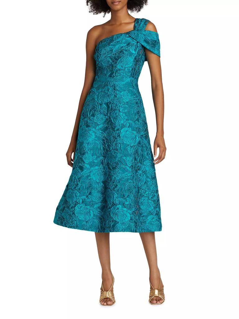Teri Jon Floral Jacquard One-Shoulder A-Line Midi-Dress 3