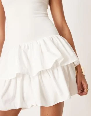Sister Jane Sister Jane ruffle skirt ribbed mini dress in ivory 3
