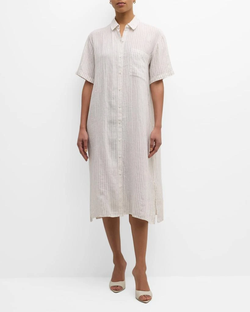Eileen Fisher Crinkled Striped Organic Linen Midi Shirtdress 3
