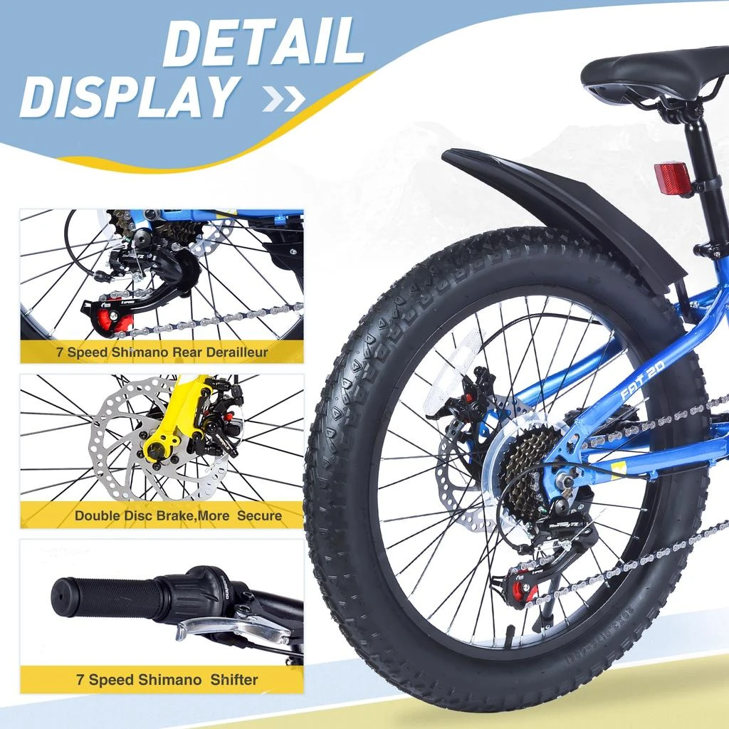 Streamdale Furniture Streamdale 20 Inch Kids Bicycles, Fat Tire Mountain Bike for Boys and Girls Age 5 + Years, Dual-Disc Brake, Shimano 7-Speed 5