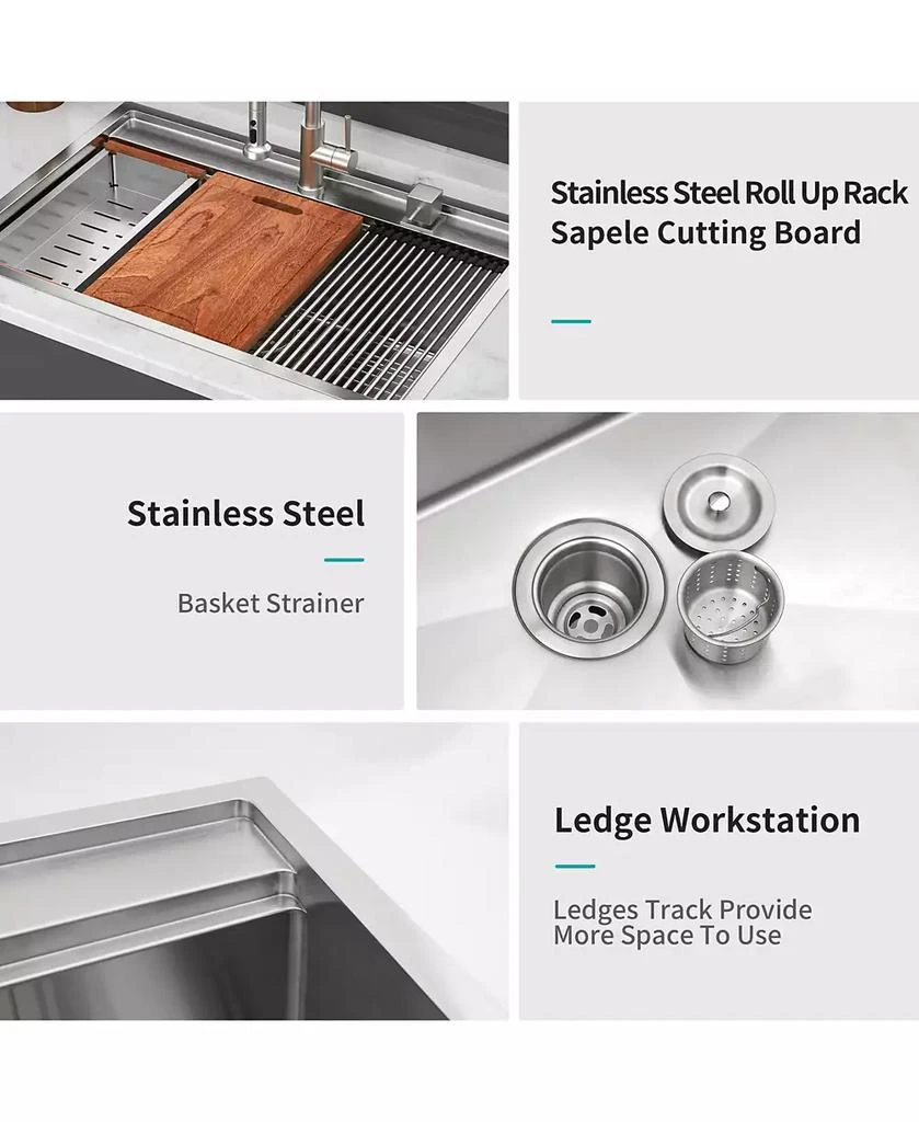 Flynama huluwat 33x22x10inch Drop In Kitchen Sink Stainless Steel Workstation Single Bowl 16 Gauge Topmount 5