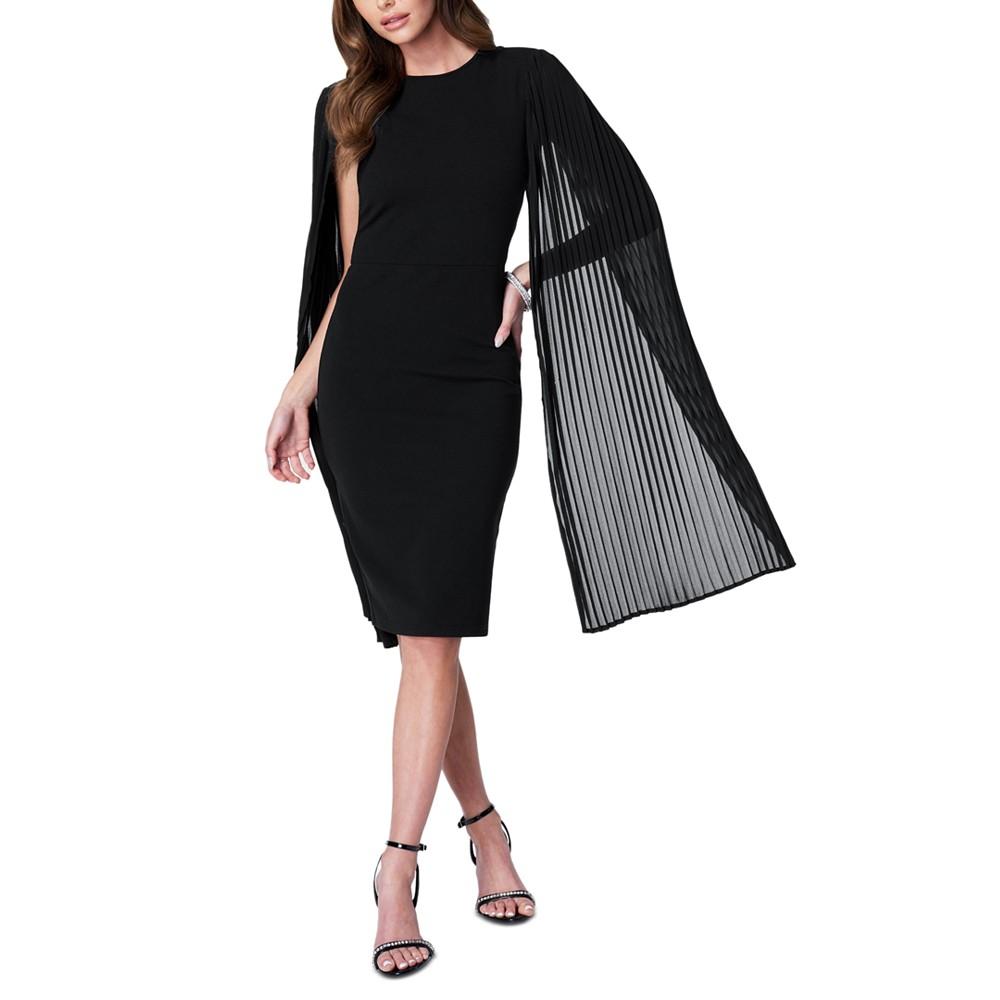 Bebe Pleated Cape-Sleeve Fitted Midi Dress