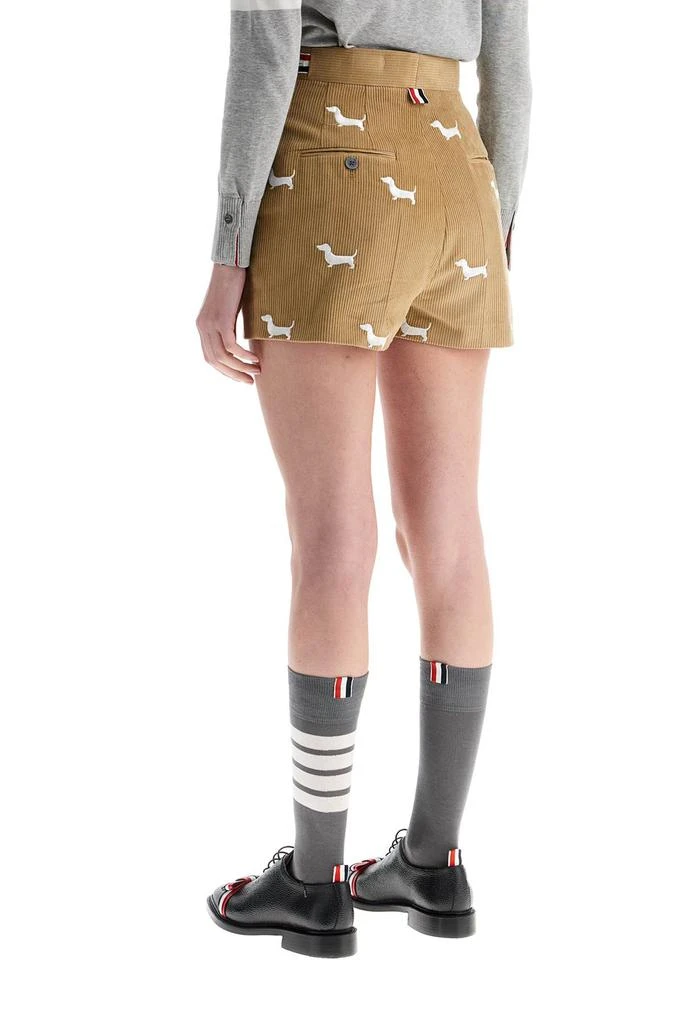 Thom Browne khaki corduroy shorts with white dog pattern 3