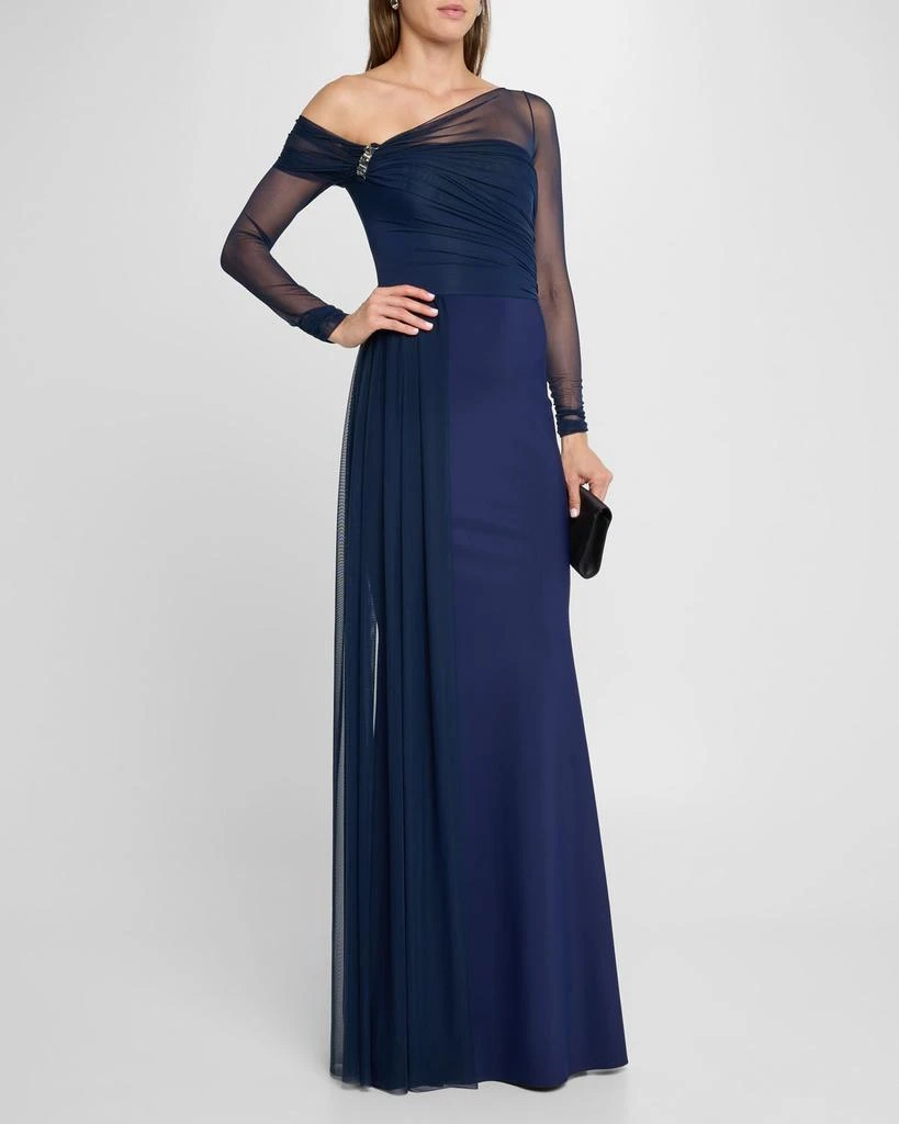 Chiara Boni One-Shoulder Draped Illusion Gown 2