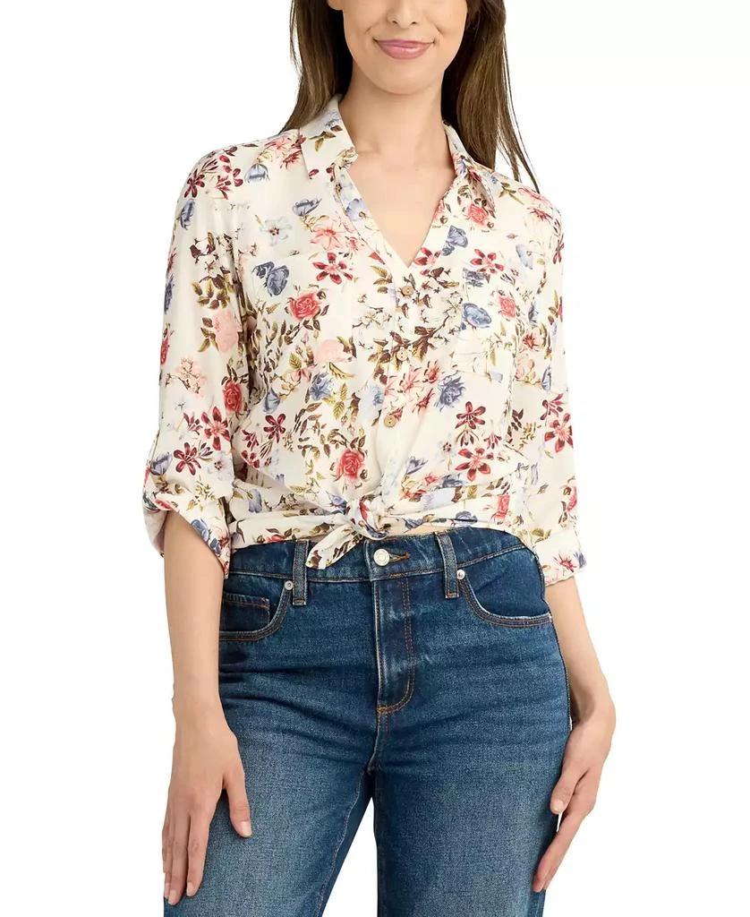 BCX Juniors' Tie-Hem Floral-Print Shirt 1