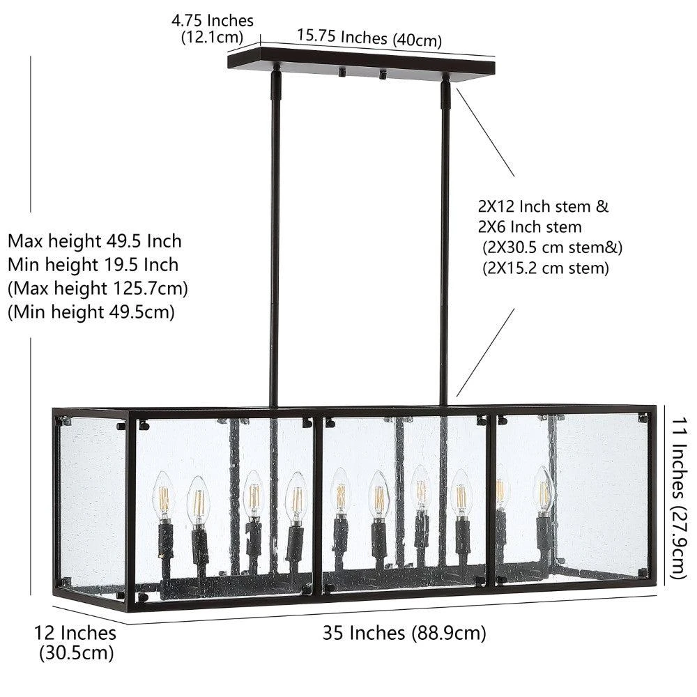 JONATHAN Y Paysan 35" Linear 10-Light Adjustable Iron/Seeded Glass Rustic Farmhouse LED Pendant 5