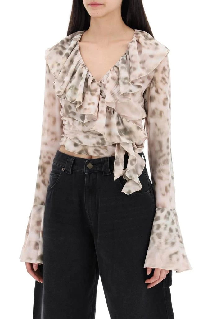 ROTATE Birger Christensen ROTATE Leopard Printed Chiffon Frill Wrap Blouse 4