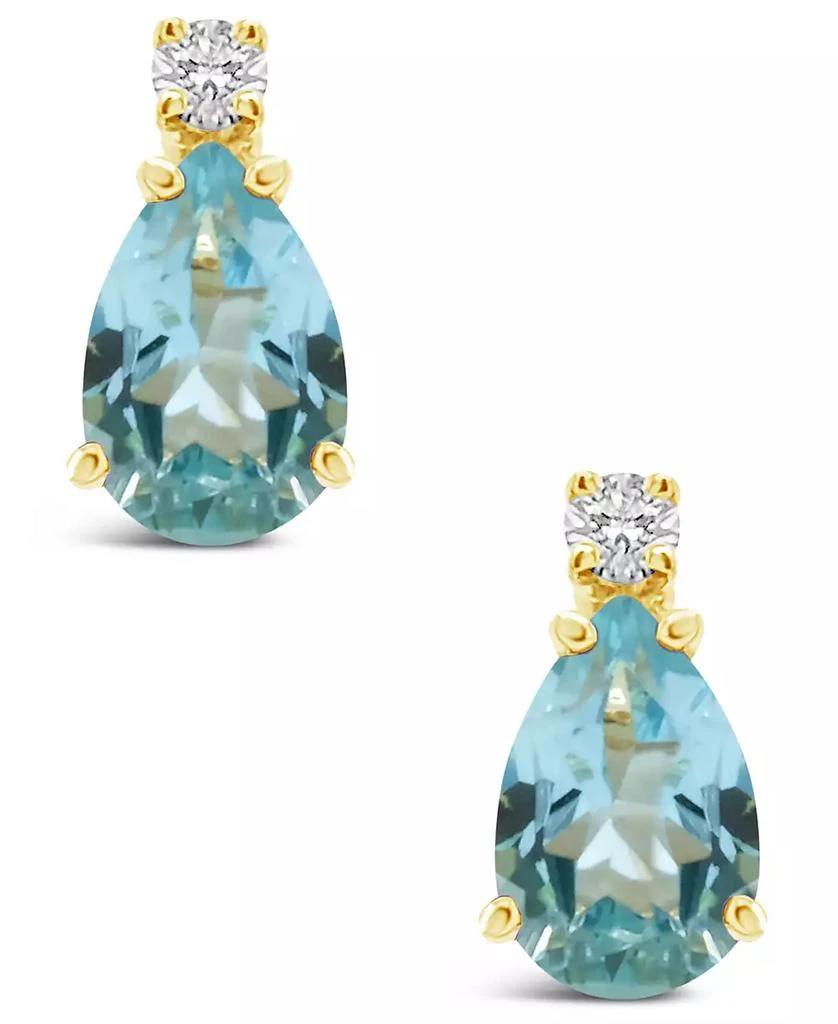 Macy's Aquamarine (3/4 ct.t.w) and Diamond Accent Stud Earrings in 14K Yellow Gold 3
