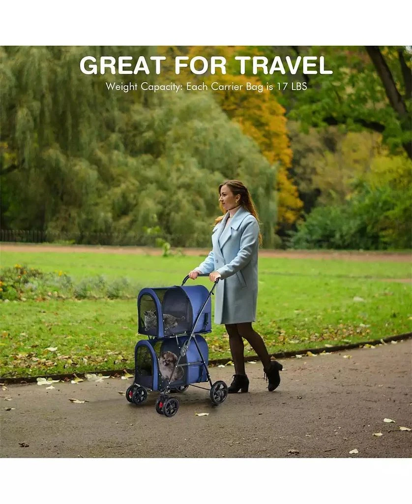 SUGIFT 4-in-1 Double Pet Stroller with Dog/Cat Carriers and Travel Carriage 6
