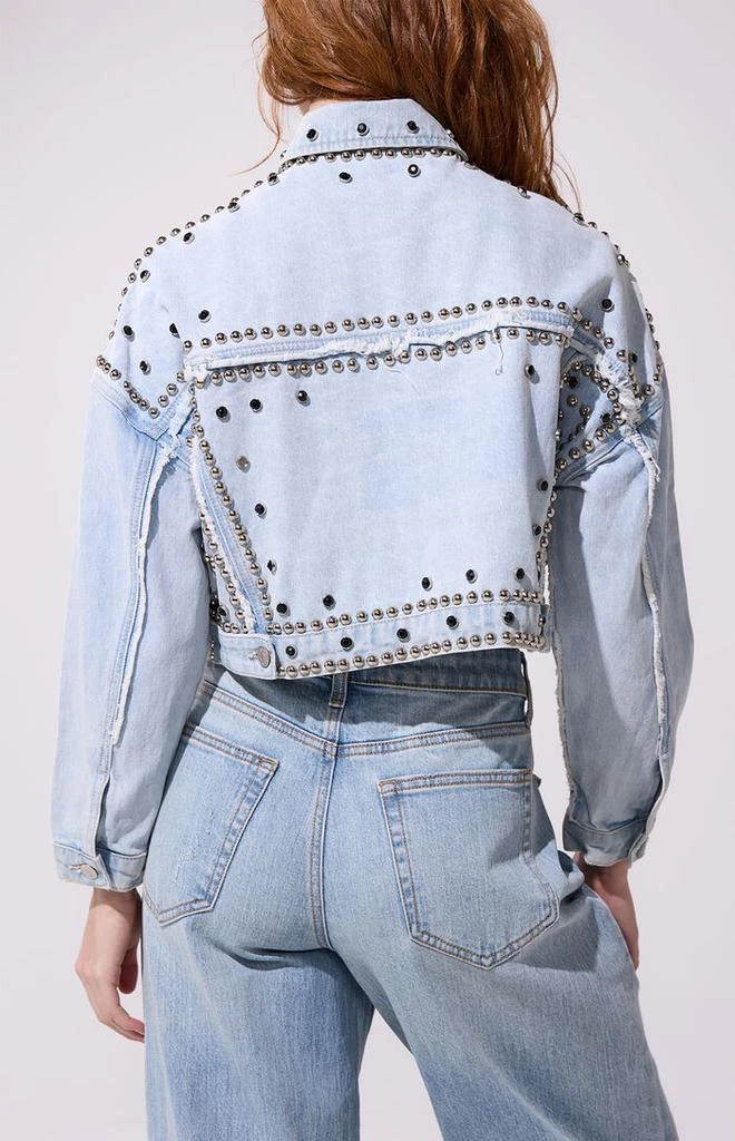 AZALEA WANG Jazella Light Blue Studded Cropped Denim Jacket 4