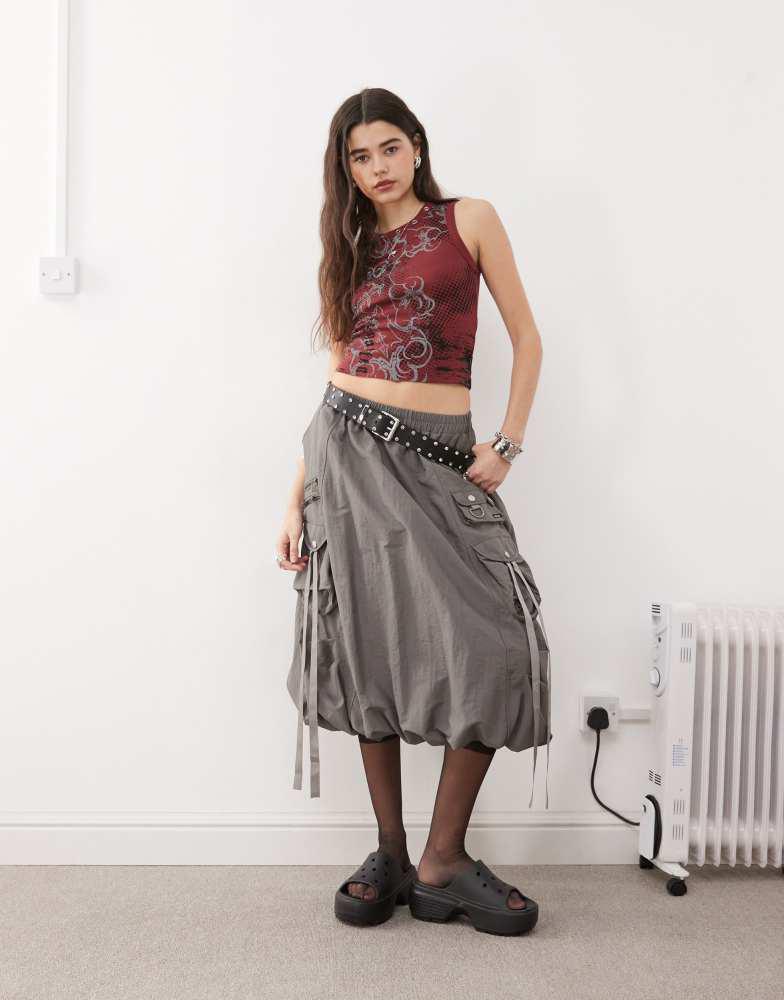 minga Minga London nylon puff midi skirt in grey
