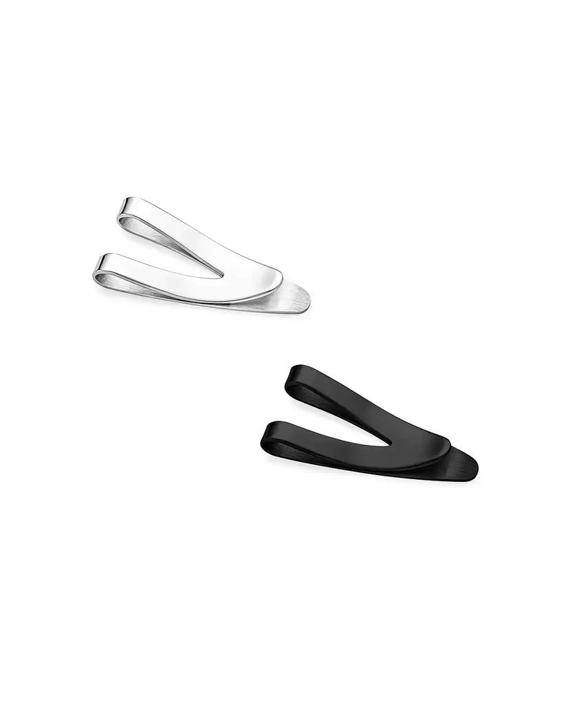 Bling Jewelry Set of 2 Silver Black V-Shaped Money Clip Card Holder Brushed Stainless Steel
