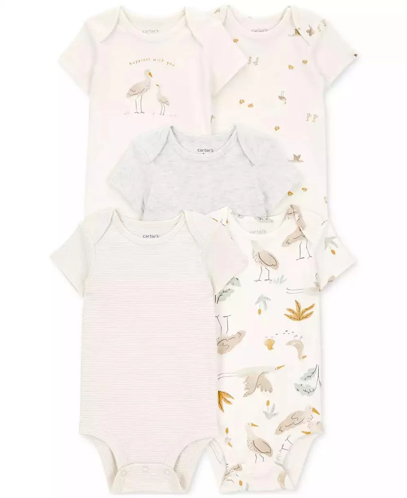Carter's Baby Boy or Baby Girl Striped Birds Short-Sleeve Bodysuits, 5 Pack