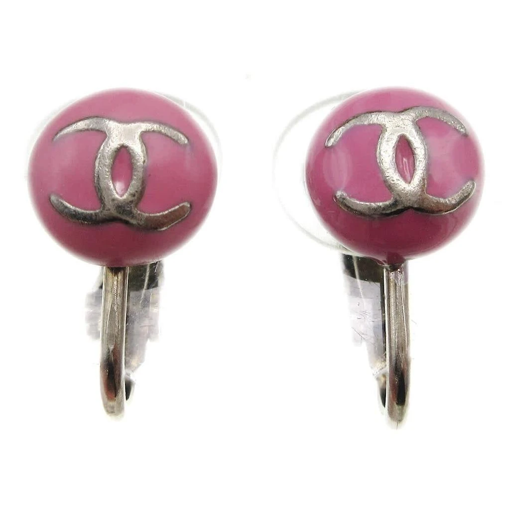 Chanel Cc Round Clip-On Earrings Enamel With Metal Plastic Earrings Jewelry (Pre-Owned)