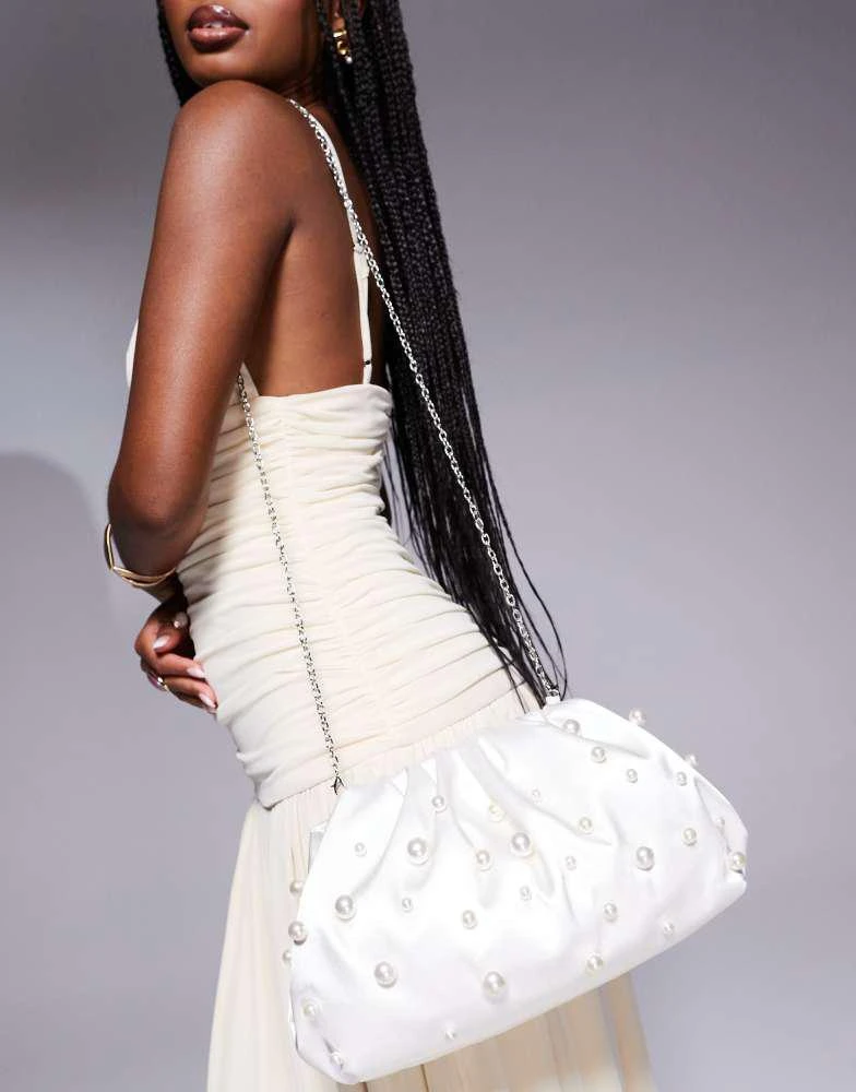 True Decadence True Decadence pillow clutch bag with pearl embellishment in ivory 2