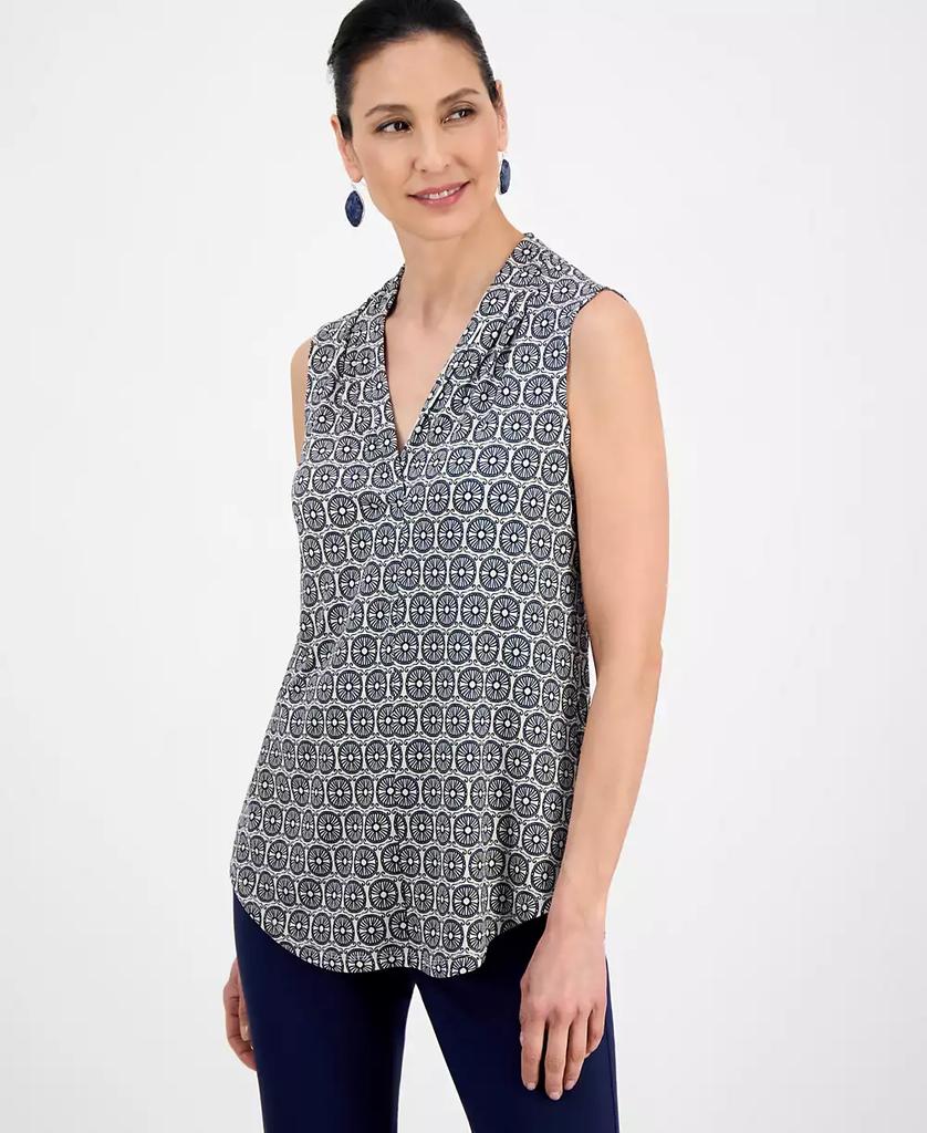JM Collection Women's Printed V-Neck Sleeveless Knit Blouse, XS-PX