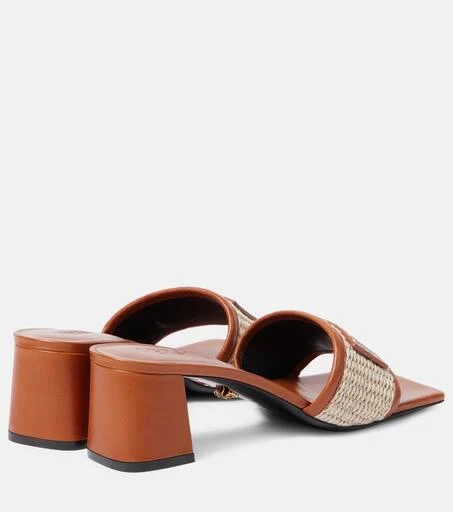 Versace Theia Barocco leather-trimmed raffia mules 3