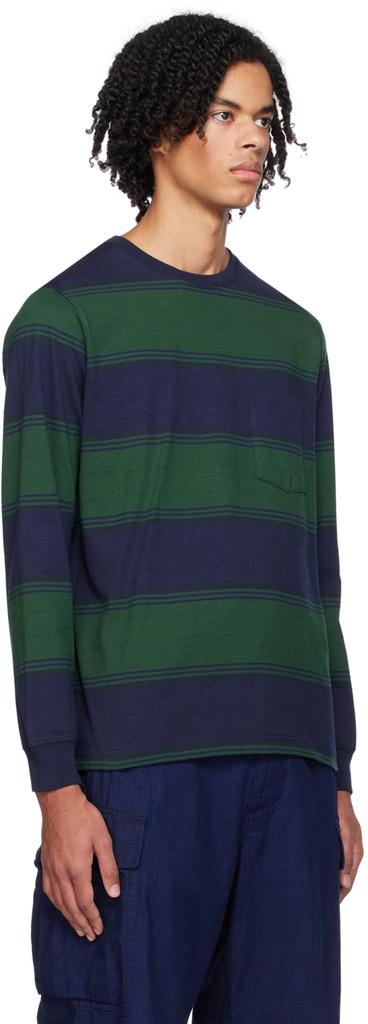 BEAMS PLUS Navy Striped Long Sleeve T-Shirt