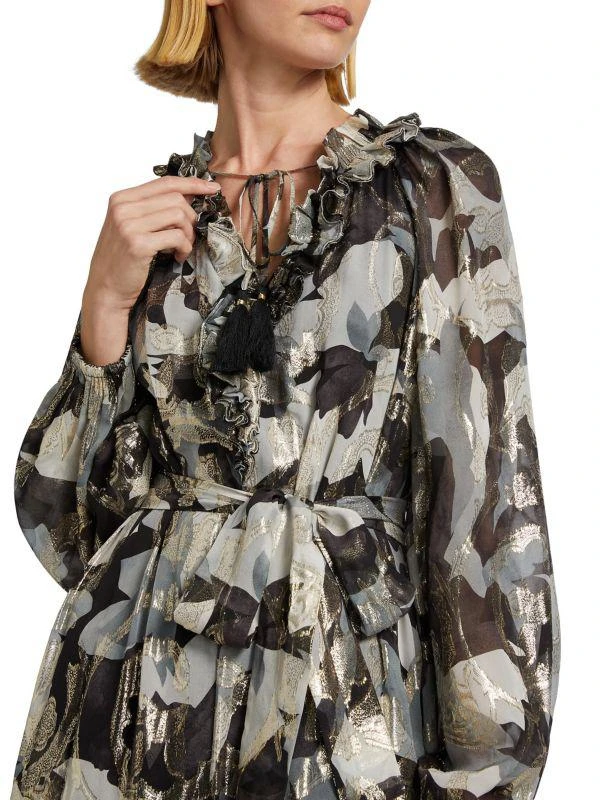Kobi Halperin Jenson Metallic Floral Knee-Length Dress 5