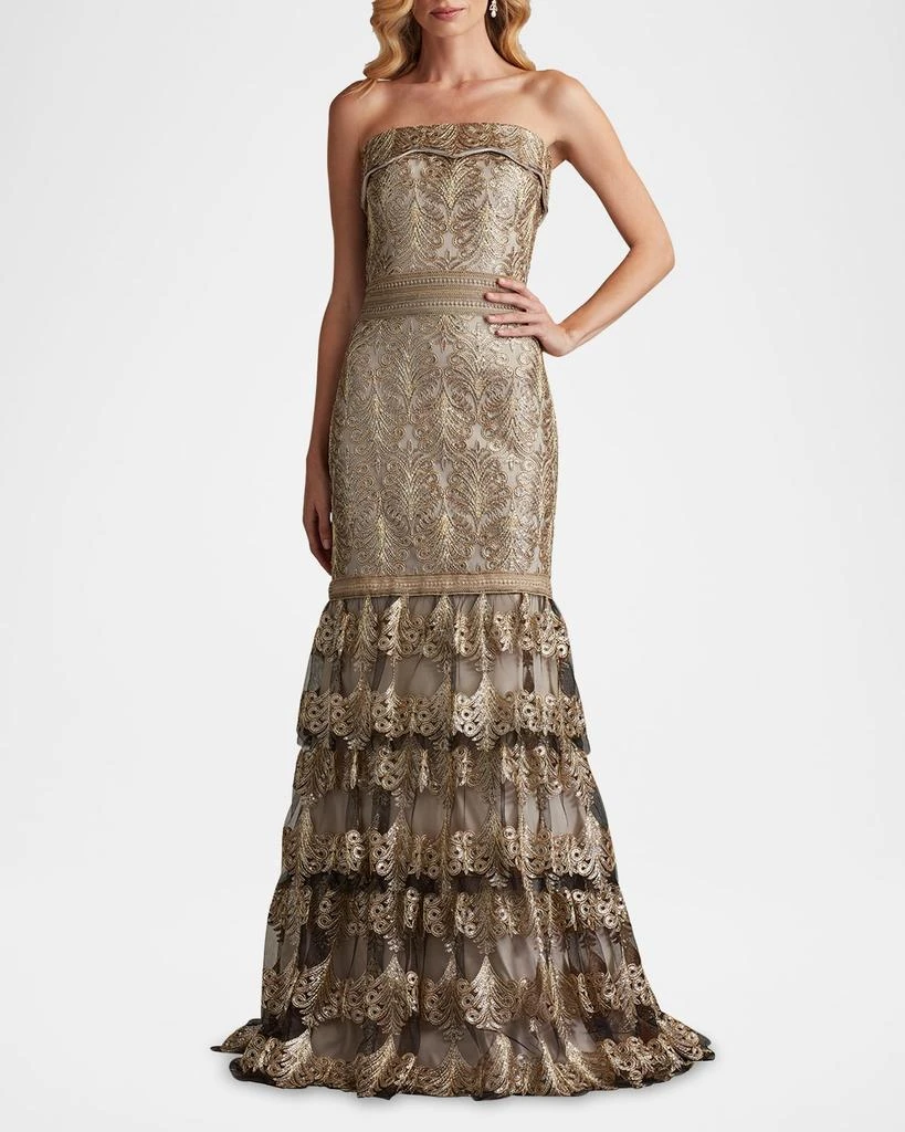 Strapless Sequin Lace Ruffle Gown  On Sale Now with Up to 60% Off |  Discover Exclusive Deals & Savings at BeyondStyle  Authentic Tadashi Shoji  gowns|dresses|Women|women|women's clothing with Limited-Time Discounts, Free