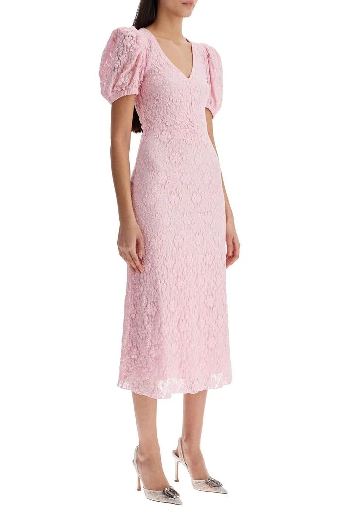 ROTATE Birger Christensen Pink Lace Midi Dress With Puff Sleeves 2