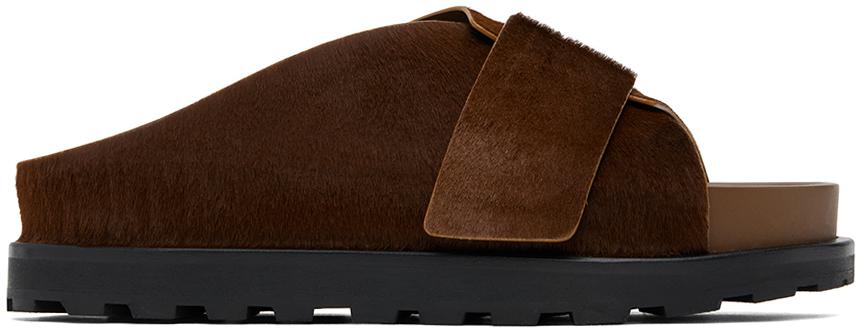 Jil Sander Black Cross-Strap Slides - Sandals - BeyondStyle
