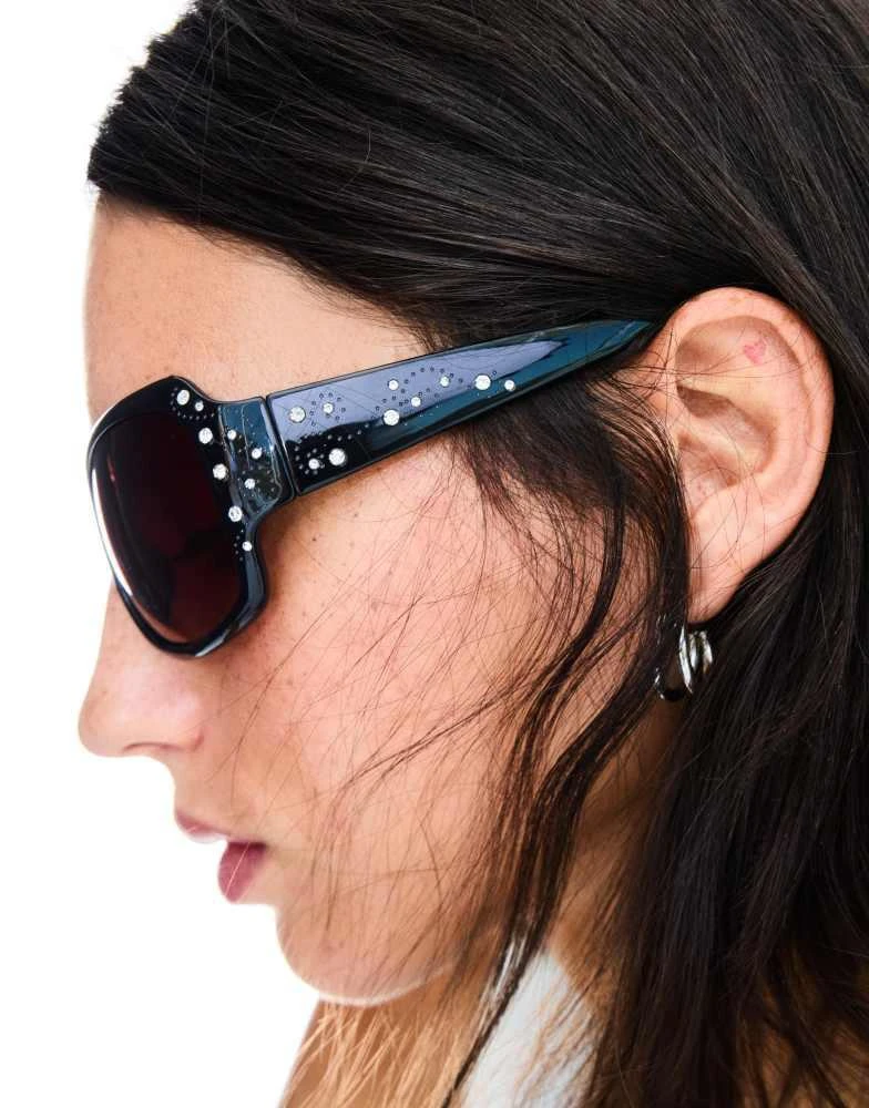 Bershka Bershka Rhinestone sunglasses in black 3