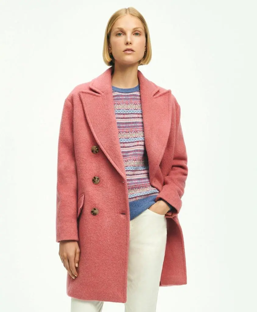 Brooks Brothers Wool Blend Mohair Double-Breasted Cocoon Coat