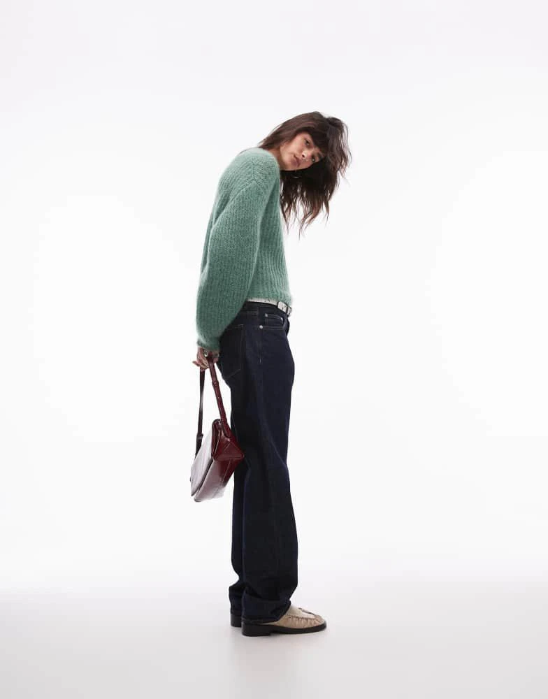 Topshop Topshop premium 70% mohair ribbed jumper in green 4