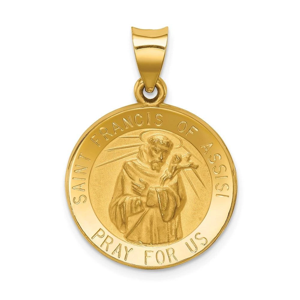 Diamond2Deal 14k Yellow Gold Polished and Satin St Francis of Assisi Medal Hollow Pendant 1