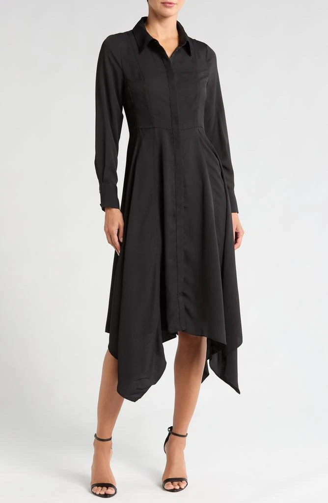 Halogen Sharkbite Hem Long Sleeve Button-Up Maxi Shirtdress 1