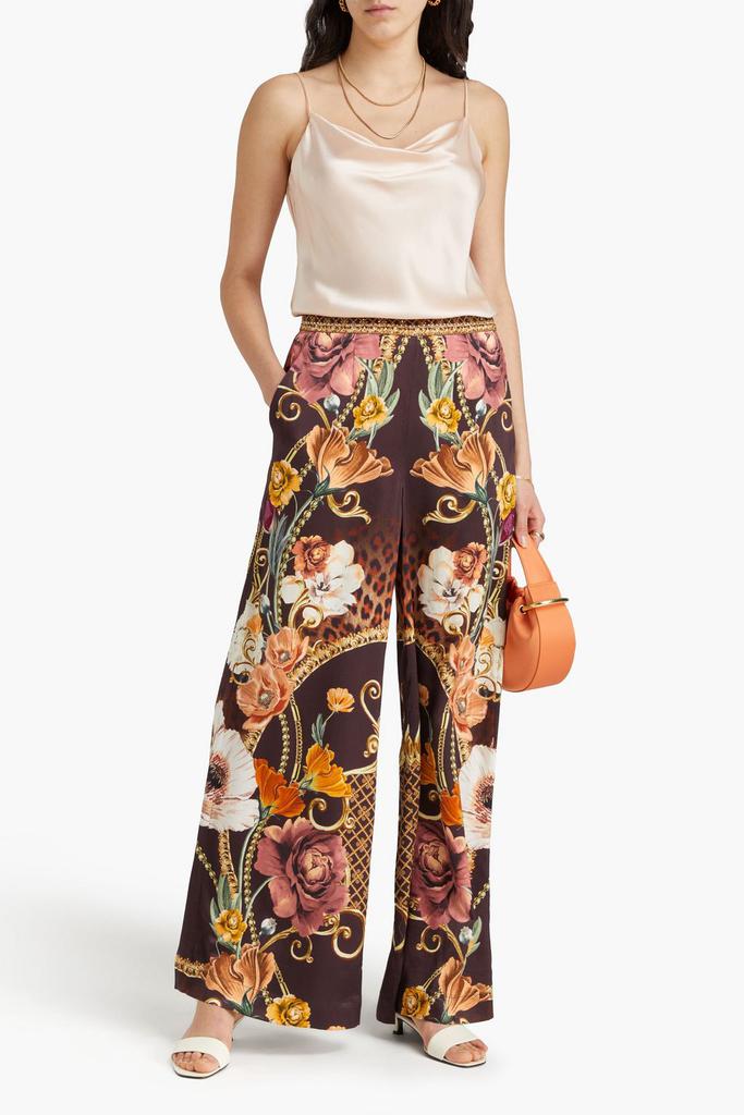 Camilla Crystal-embellished printed silk-satin wide-leg pants