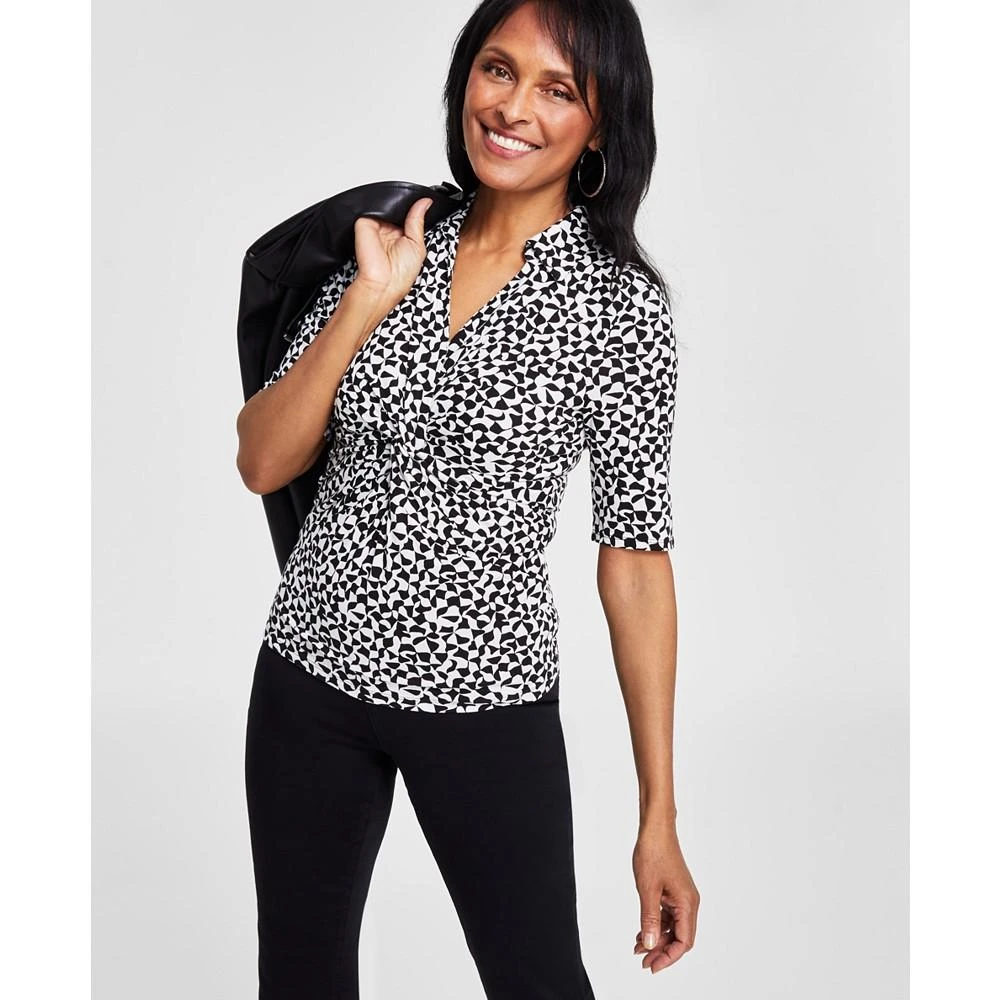 I.N.C. International Concepts Women's Printed Twist-Front Collared Top, Created for Macy's 4