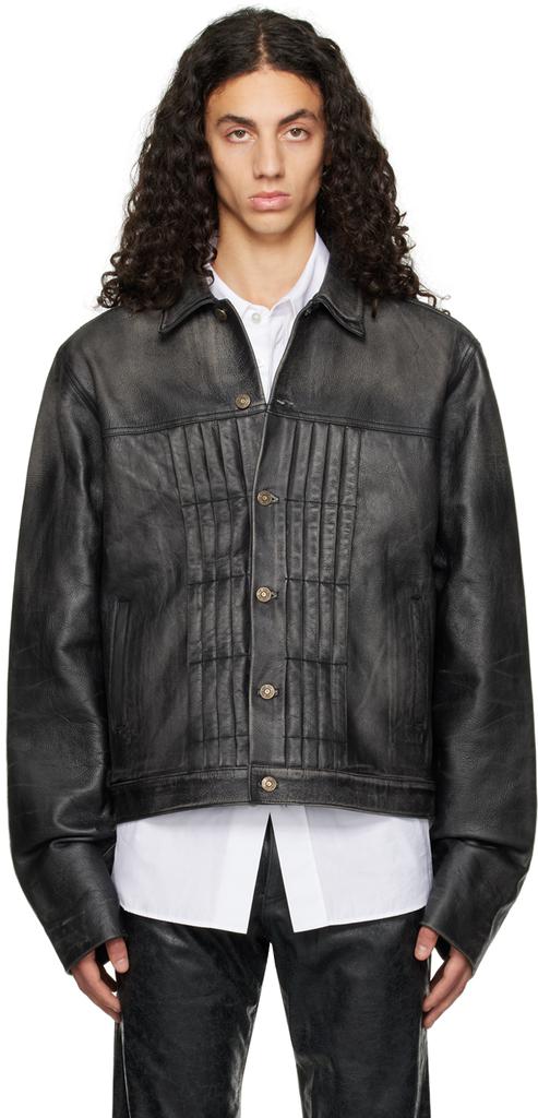 424 Black Trucker Leather Jacket