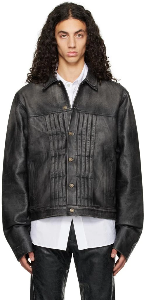 424 Black Trucker Leather Jacket 1