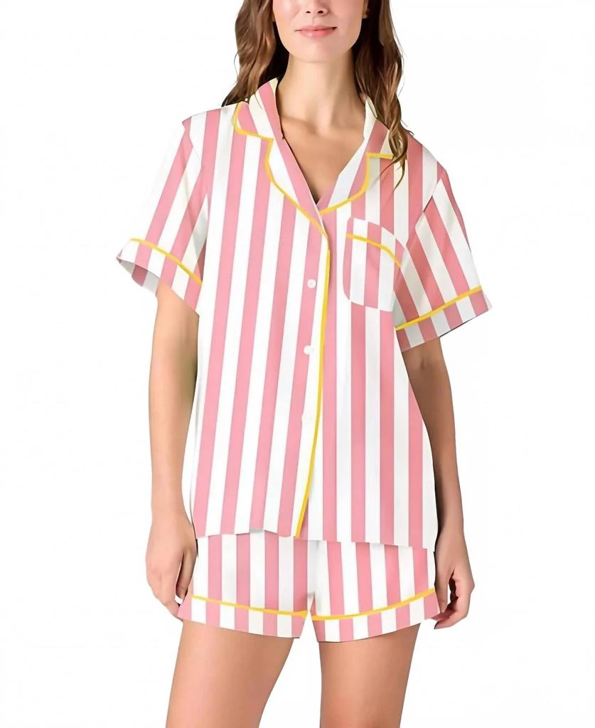KATIE KIME Retro Stripe Pajama Shorts Set In Pink