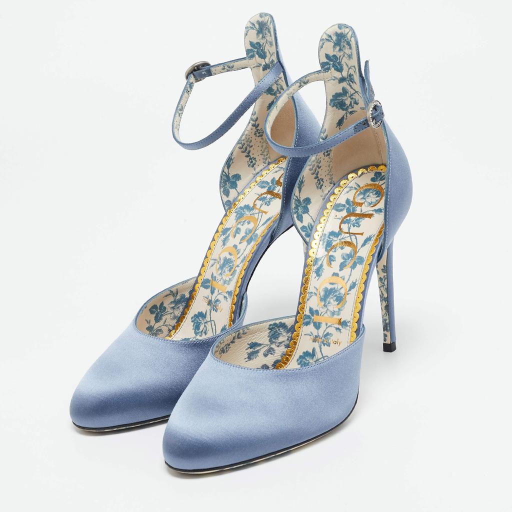 靴 Vintage Gucci Blue Satin Heels 6 1/2 Gucci Gucci Blue Satin Daisy D'orsay Pumps Size 39 - High Heels
