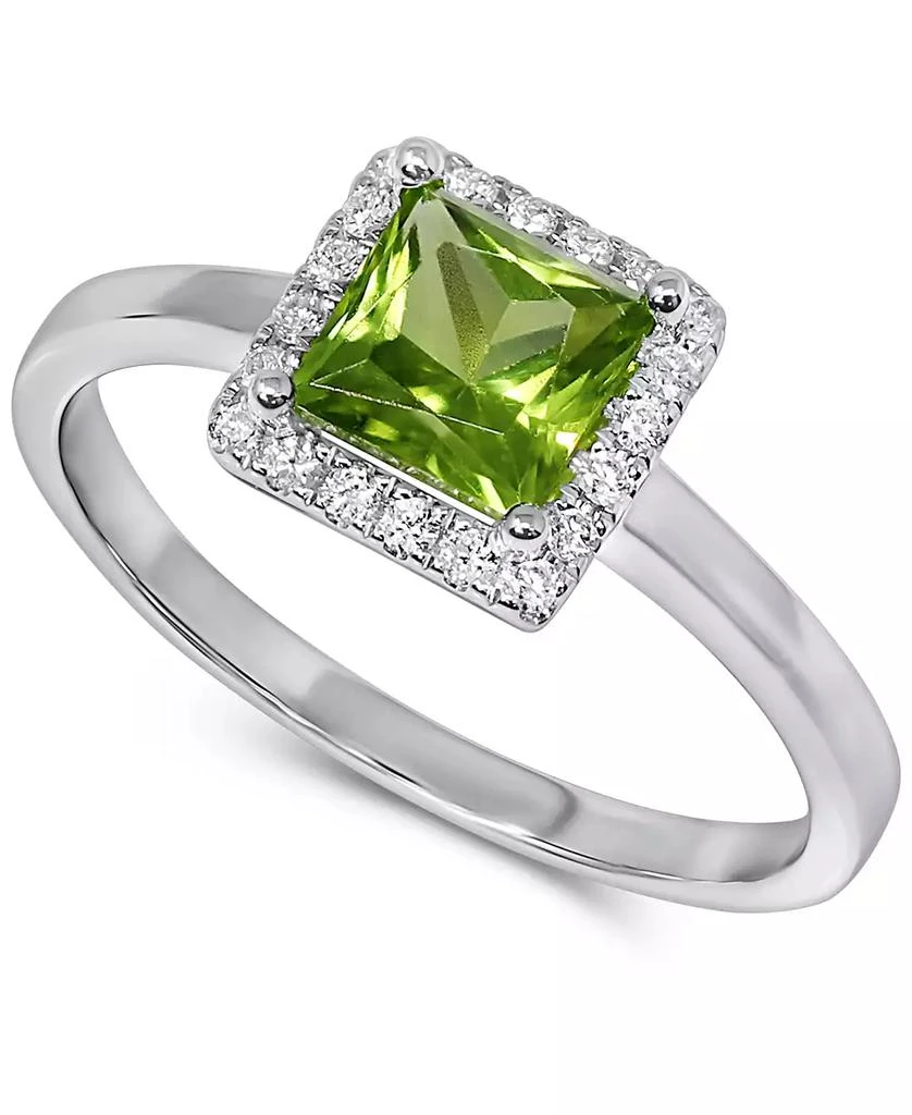 Macy's Peridot (7/8 ct. t.w.) & Diamond (1/10 ct. t.w.) Square Halo Ring in 14k White Gold (Also in Rhodolite) 1