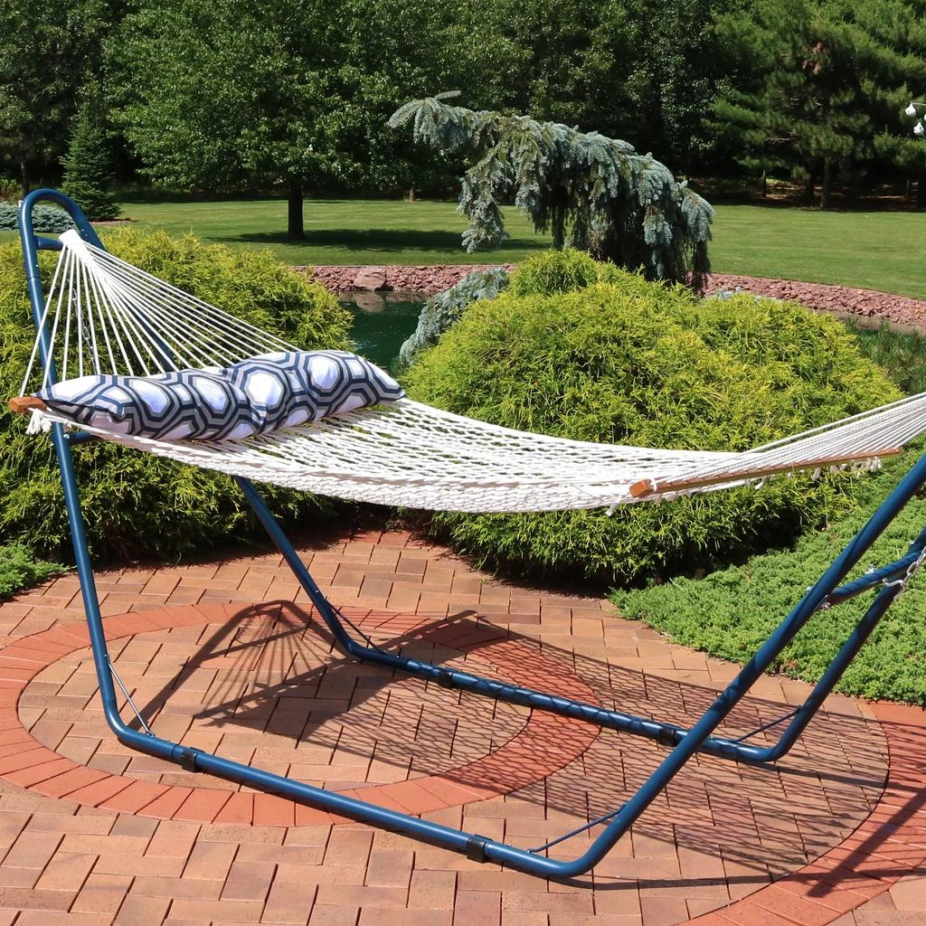 Sunnydaze Double Wide 2-Person Polyester Rope Hammock with Spreader Bars - 400-Pound Weight Capacity 4