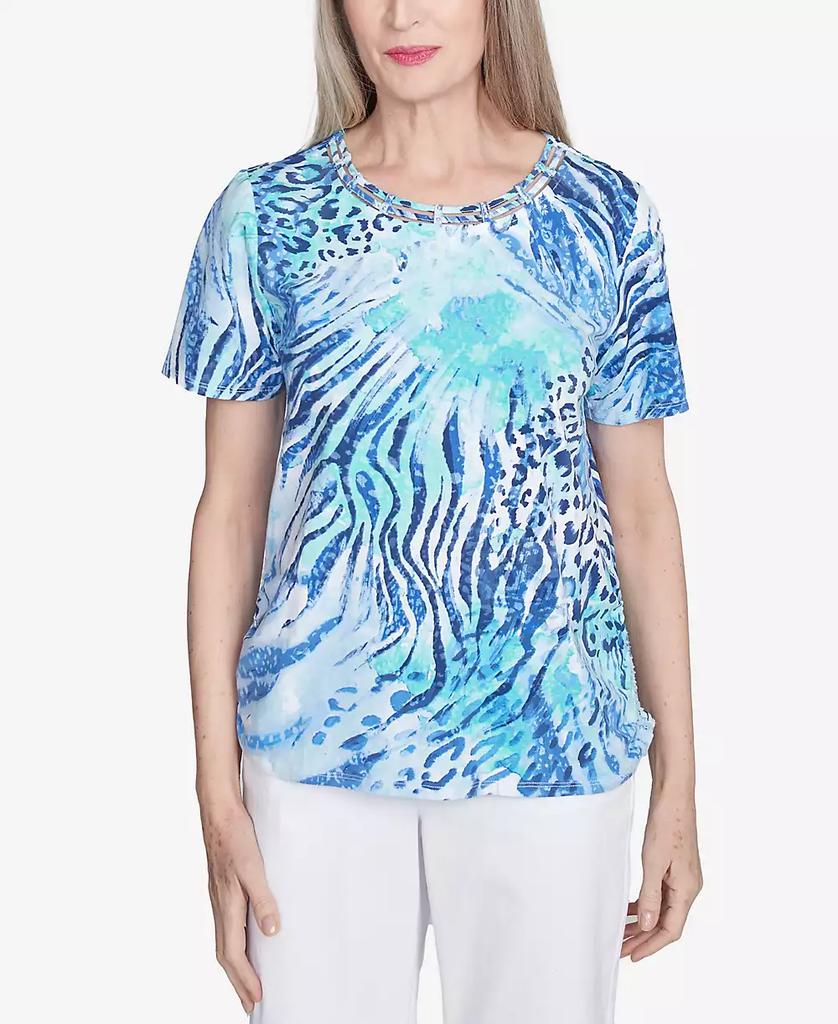 Alfred Dunner Petite  Animal Printed Top with Ruched Sides