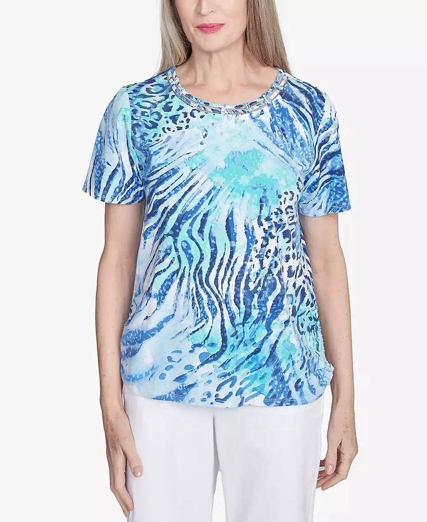 Alfred Dunner Petite  Animal Printed Top with Ruched Sides 1