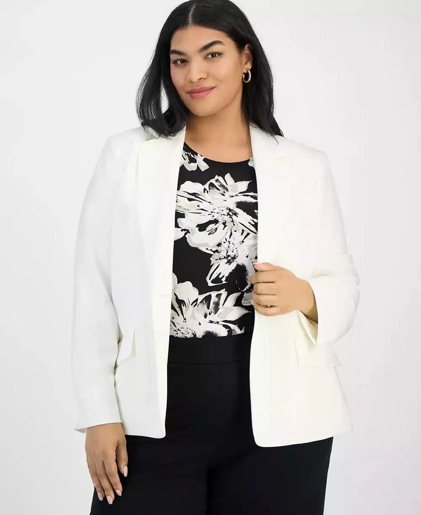 Kasper Plus Size Stretch Crepe One-Button Blazer 4