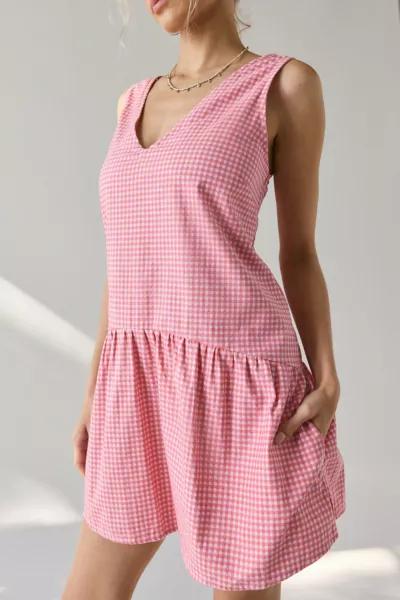 Motel Motel Margare Gingham Drop Waist Shift Mini Dress