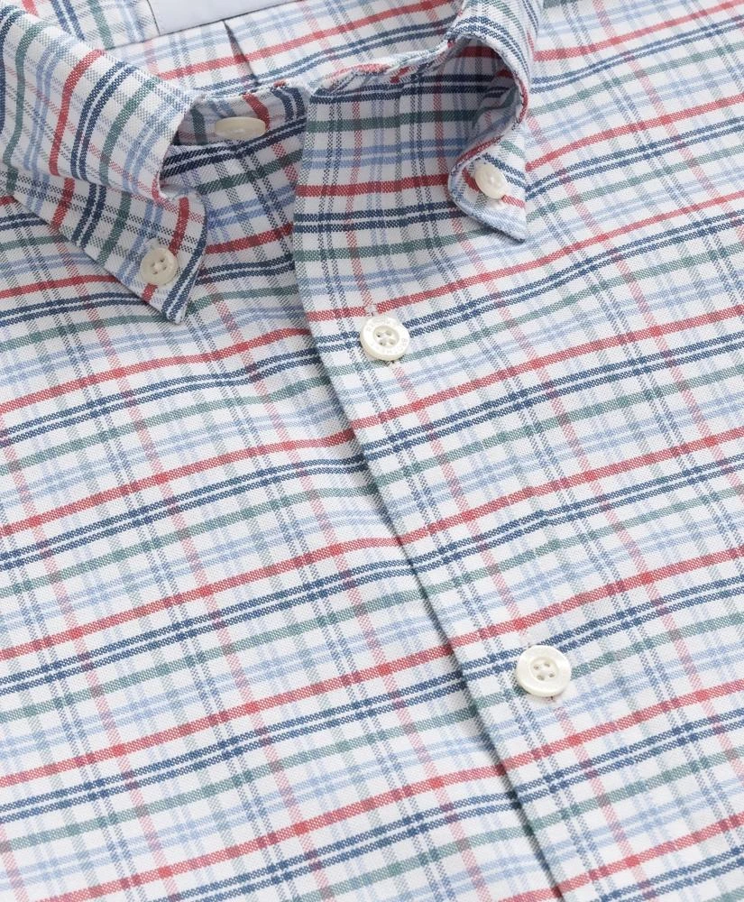 Brooks Brothers Stretch Cotton Non-Iron Oxford Polo Button Down Collar, Windowpane Short-Sleeve Shirt 2