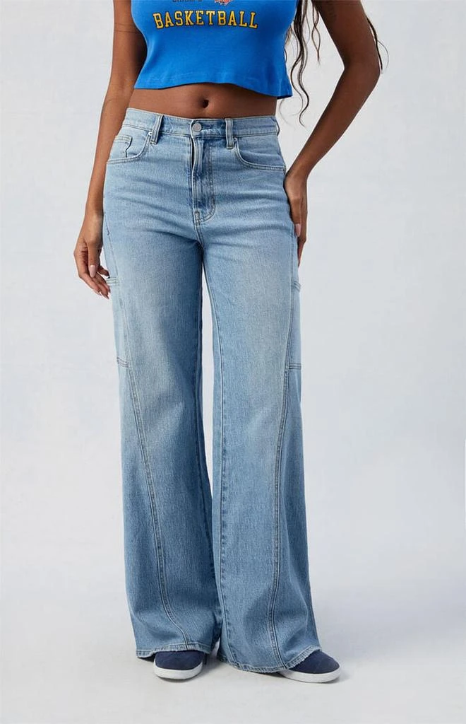 PacSun Eco Stretch Medium Indigo Paneled Wide Leg Jeans 1