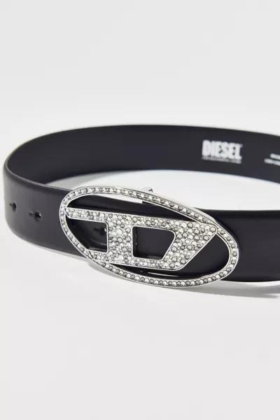 【DIESEL】b-1dr strass 20 Women's 1.9cm slim leather belt with crystal buckle | Black