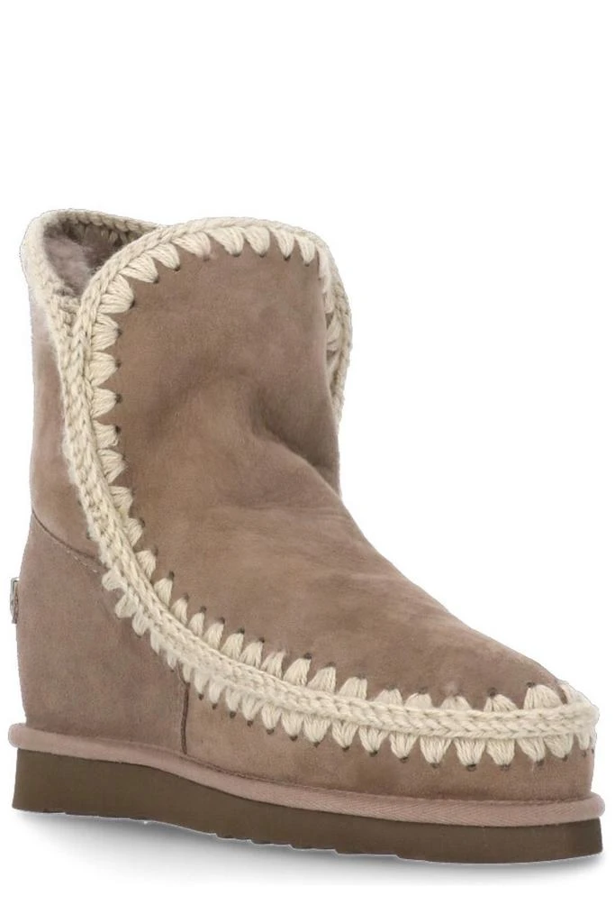 Mou Mou Logo Plaque Stitch-Trim Wedge Boots 2