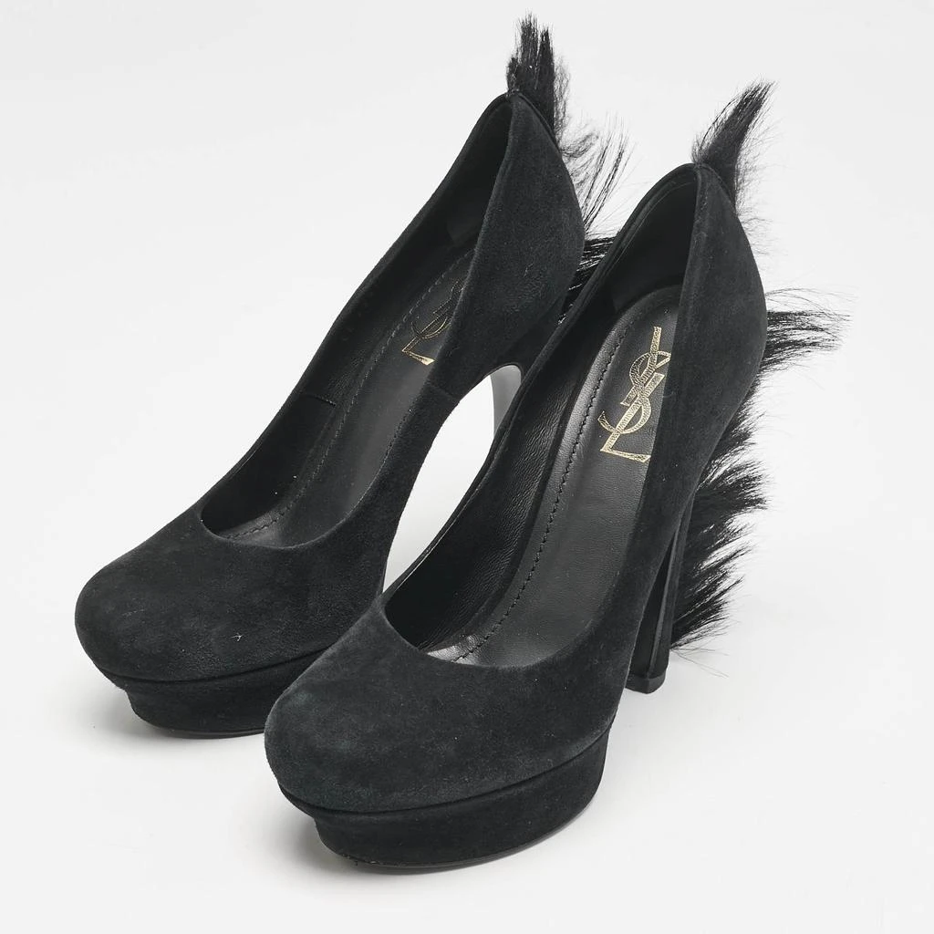 Yves Saint Laurent Saint Laurent  Black Fur and Suede Platform Pumps Size 39 2