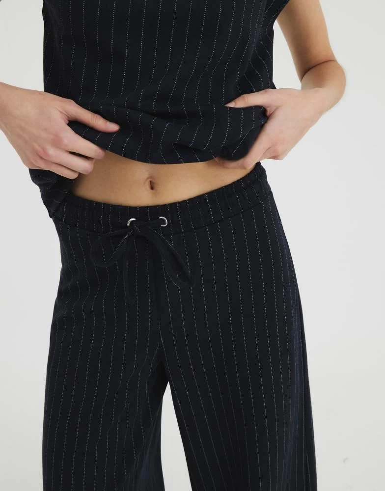 River Island River Island Drawstring pinstripe trousers in navy 2